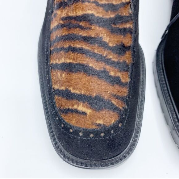 STUART WEITZMAN Black Suede and Animal Print Calf-hair Lug Sole Tie‎ Oxfords EUC - Picture 8 of 16